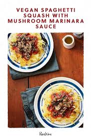 Vegan Spaghetti Squash With Mushroom Marinara Sauce Recipe In 2021 Stuffed Mushrooms Vegan Spaghetti Vegetarian Recipes Easy