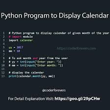 In This Program You Ll Learn How To Display Calendar Using Python Function Python Has A Built In Function A C Python Programming Python Computer Programming
