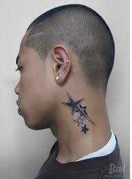 Small shooting star tattoos designs done precisely on female chest. Tattoo Style Tattoo Stars On Neck Neck Tattoo For Guys Star Tattoos For Men Star Tattoos