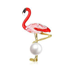 Half Crescen Fashion Color Enamel Flamingo Brooch High Grade Imitation Pearls Brooch Pin For Men And Women St Pearl Brooch Fashion Accessories Fashion Colours