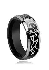 Cross Wing Black Tungsten Wedding Band For Men Tungsten Carbide Wedding Rings Tungsten Wedding Bands Tungsten Wedding Band Sets