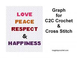 c2c crochet graph love peace pattern pdf chart instant download no 410