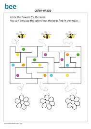 Free flower color words worksheet. Worksheet Color Maze Bee Lookbookeducation Com