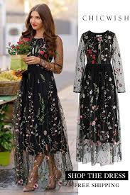 Lost In Flowering Fields Embroidered Mesh Maxi Dress In Black Fashion Dresses Fashion Pretty Dresses