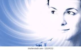 Woman Face Over Ray Light Background Stock Photo 12159112