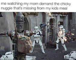 Straight out of the mandalorian, baby yoda is out on an adventure to get his chicky nuggies!! Chicky Nuggies Know Your Meme