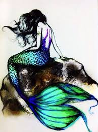 Watercolor Art Of A Mermaid Sitting On A Rock Mermaid Artwork Mermaid On Rock Mermaid Drawings