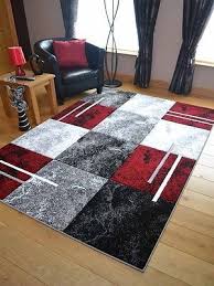 Black And Silver Rugs Ebay Modern Designer Squares Thick Soft Red Light Grey Silver Floor Mats Runner Rugs Grey And Red Living Room Rugs In Living Room Living Room Red