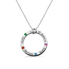 Silver Circle Family Necklace With 5 Names Birthstones In 2021 Friend Necklaces Best Friend Necklaces Family Necklace