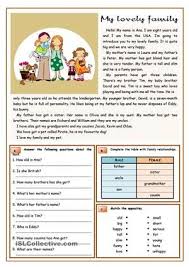 My Lovely Family Reading Comprehension English Reading Family Worksheet