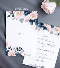 Wedding Invitations With Watercolor Dusty Blue And Blush Flowers Greenery Details Card Rsvp Card Envelope Liner Ab10 02 000 Simple Wedding Invitations Flower Wedding Invitation Blue And Blush Wedding