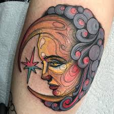 Sun moon and stars tattoo. Always Down For More Of These And It Had Been A While Thanks For Coming To Get It Aimee Neotradtattooe Traditional Tattoo Moon Neo Traditional Tattoo Tattoos