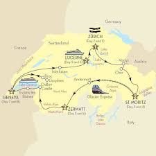 Map Of Tour Route Alpshoneymoonbeautifulplaces Switzerland Itinerary Switzerland Travel Switzerland Vacation