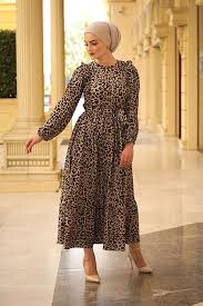 Elizamoda Leopar Desenli Tesettur Elbise Online Satis Indirimli Satin Al Elbise The Dress Islami Giyim