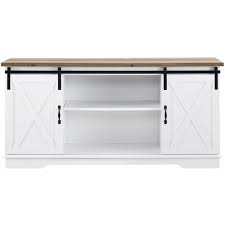 Walker Edison Farmhouse Tv Stand For Most Tvs Up To 64 Bright White Brown Bb58sbdsw Best Buy Farmhouse Tv Stand Farmhouse Tv Console Sliding Door Tv Stand