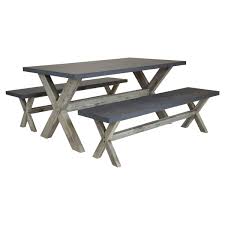 Kitchen table with bench, 3 piece dining set with two bench, dining room table set for 4, modern kitchen bar table set for home cafeteria apartment 3pc dining table set is ideal for your kitchen / dining room, the benches fit right up under the table when not in use,space saving and convenient. Charles Bentley Fibre Cement Wood Dining Set Including Table Two Benches
