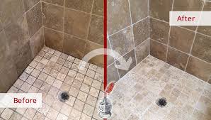 A natural stone bathroom countertop usually consists of a thick solid slab with openings cut for the sinks, but stone countertops can also be created with tiles laid in much the same fashion as ceramic tile countertops. Grout Sealing In New Canaan Ct Restored This Natural Stone Shower In Just One Day