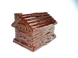 Vintage Log Cabin Bank Redware Pottery Brown Pottery Vintage Ceramic Log Cabin