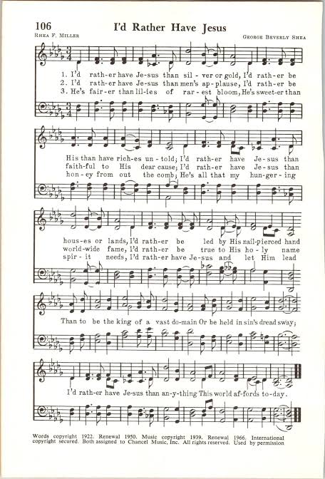 Original Sheet Music for 'I'd Rather Have Jesus', AI generated