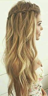 Long Loose Waves W Braid Hair Styles Braided Prom Hair Waterfall Braid Hairstyle