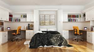 Storage above helps to keep the office space neat and organized. Convert Your Home Office Into A Guest Room With A Wall Bed Wall Beds Manufacturing