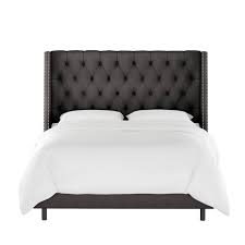 With a wingback silhouette and silver nailhead trim, this is will add dramatic and feminine flair to even the simplest of bedrooms. Twin Diamond Tufted Wingback Bed Dark Gray Velvet With Silver Nail Buttons Skyline Furniture Target