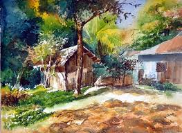 Green Country Side Painting by Pallab Das