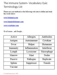 The Immune System Crossword Vocab Quiz By Techcheck Lessons Tpt
