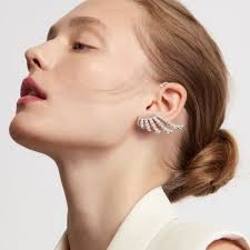 VELA French Cut Pavé Diamond Asymmetrical Climber Earrings