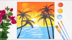 Easy painting of sunset easy. Sunset On Tropical Beach Easy Painting For Beginners Joy Of Art Youtube