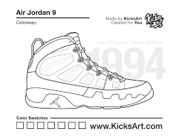 Michael jordan and air jordan with 90s background art. Air Jordan 9 Sneaker Coloring Pages Created By Kicksart