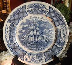 Vintage English Blue Transferware Plate Clipper Ship Scene Friendship Of Salem Blue Transferware Transferware Plate Transferware