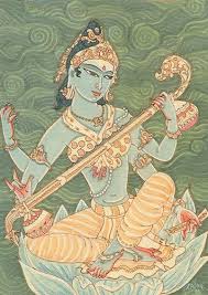 Stunning Water Colour Image Of Goddess Saraswathi In The Colours Of Nature Art Indian Paintings Indian Art