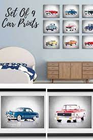 Set Of 9 Cars And Pickups Wall Prints Boys Room Decor Kids Room Decor Car Room Decor Vintage Car Car W Kid Room Decor Boys Room Wallpaper Boys Room Decor