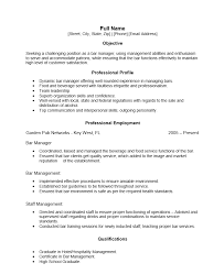 bartender manager resume template