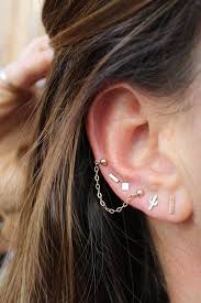 Double Stud Chain Earring Gold Filled Sterling Silver Etsy Multiple Piercings Earrings Earrings Ear Cuff