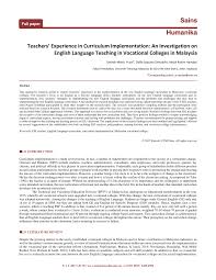 Contextual translation of pihak bertanggungjawab into english. Pdf Teachers Experience In Curriculum Implementation An Investigation On English Language Teaching In Vocational Colleges In Malaysia