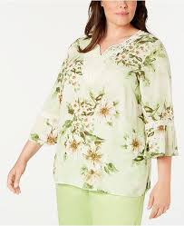 plus size coastal drive printed lace trim top