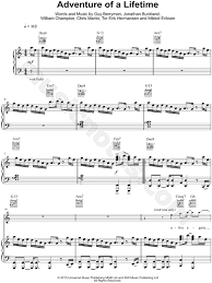 Coldplay Adventure Of A Lifetime Sheet Music In A Minor Transposable Download Print Sheet Music Coldplay Music Love
