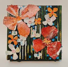 Handmade paper flowers for sale. Abstract Artists International Summer Sale Floral Paper Sculpture Paper Flowers And Stripes By Contemporary Expressionist Pamela Fowler Lordi