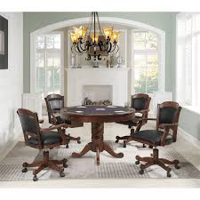 3 in 1 combination table: Bowery Hill 5 Piece 3 In 1 Round Poker And Bumper Pool Table Set In Brown Walmart Com Walmart Com