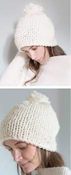 This free hat pattern produces a warm, cushy fabric that knits up quick. Knitting Patterns Free Hats Chunky Knit Beanie Pattern Beanie Knitting Patterns Free Easy Knit Hat