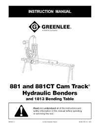 881 And 881ct Cam Track Hydraulic Benders Instruction Manual