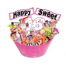 It's a new age for you, a sweet sixteen to live and enjoy, have a hearty birthday my dear, you are important you are loved and now, you are sixteen. Sweet 16 Candy Gift Basket Candy Gift Baskets Sweet 16 Candy Sweet 16 Gifts