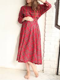 Green or red velvet maternity dress for christmas parties. Red Black Plaid Print Round Neck Elbow Sleeve Buffalo Plaid Christmas Maternity Midi Dress Midi Dresses Dresses