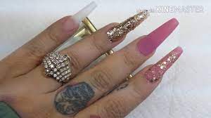Riya's nail salon on instagram. Unas Acrilicas Rosa Y Dorado Youtube