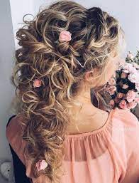 A half up half down hairstyle for long thick hair should be simple but charming. 20 Soft And Sweet Wedding Hairstyles For Curly Hair 2021