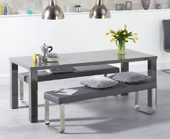 Dining table with bench set. Dark Grey High Gloss 6 Seater Dining Table Bench Set Homegenies