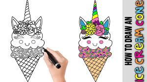 How To Draw A Unicorn Ice Cream Cone Kawaii Cute Easy Drawings Tutoria Cute Easy Drawings Easy Drawings Drawing Tutorial Easy