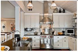 Hood Vent On Vaulted Ceiling Backsplash Up To The Top Of The Cabinets Lake House Kitchen Ranch Kitchen Remodel Tall Kitchen Cabinets